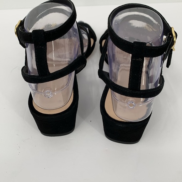 Stuart Weitzman Grecian buckle wedge strappy sandal shoe black suede 38.5 8 - Picture 5 of 6